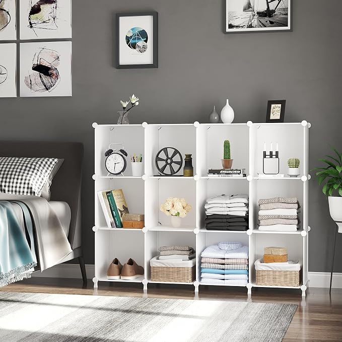 AWTATOS 8 Cube Storage Organizer, Closet Organizer Storage Shelf, White | DIY Stackable Storage Cubes Shelves for Closet, Bookcase Bookshelf, Plastic Shelving for Bedroom, Home Office