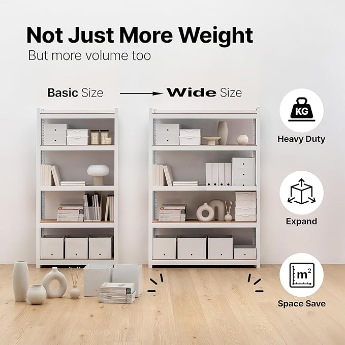 House White 48.1" W 5 Tier Storage Shelves Garage Shelving Unit | Adjustable boltless metal shelving for pantry, closet, kitchen, basement, garage and warehouse