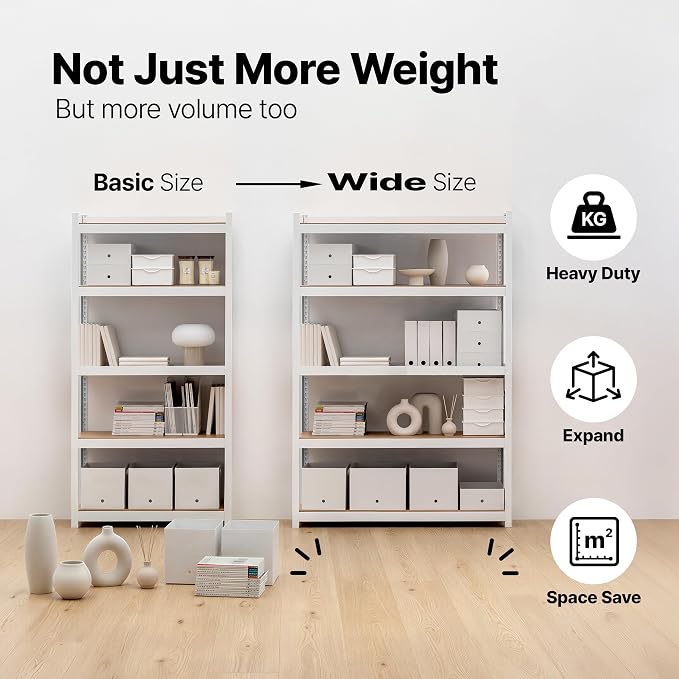 HOMEDANT House 48.1" W 5 Tier Heavy Duty Garage Shelving Adjustable Metal Rack Storage Shelves Standing Shelf Unit Organizers Industrial Warehouse Basement White 2Pack