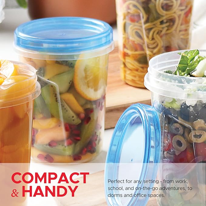 Tafura Freezer Containers, 12 Pack, 32 Oz, Leakproof BPA-Free Lids | Twist-top screw-on closures help prevent spills during storage, transport, and meal prep.