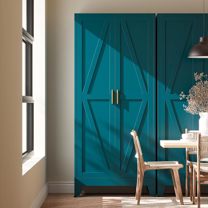 71" H Blue Metal Pantry Cabinet with Doors,Freestanding Kitchen Pantry Cabinet,Farmhouse Food Storage Cabinets,Tall and Large Pantry Cabinets for Kitchen, Dining Room, Living Room