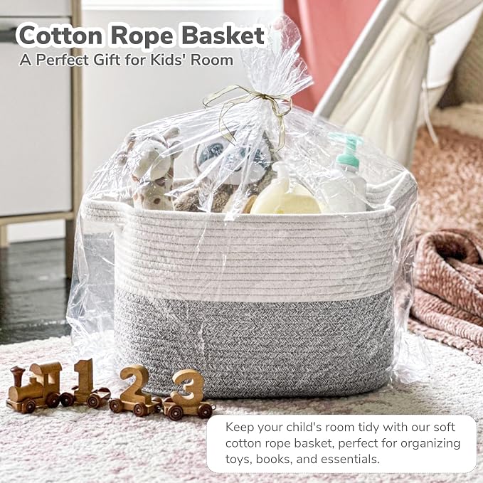 Goodpick Small Laundry Basket with Handles, Cotton Rope, Light Gray | 13 × 10 × 9 in, Soft Woven, Rectangle, Bathroom & Bedroom Organization, Clothes, Towels & Toys Storage