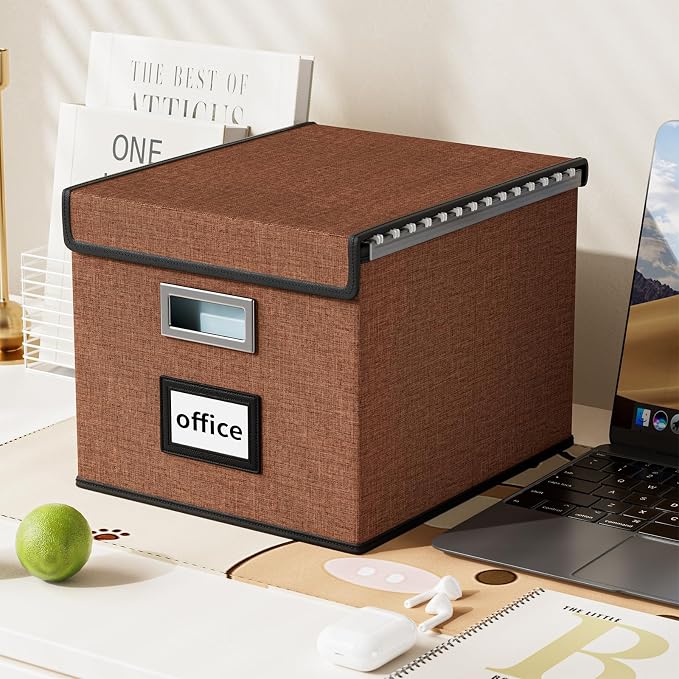 Upgrade Portable File Organizer Box with Lid,Large Linen Hanging Office Document Storage Box with Lid,Collapsible Filing&Storage Box for Office/Decor/Home-14.9x12.7x10.8in,1pk-without folders | File Box with Plastic Slides for Document Storage, Filing ...