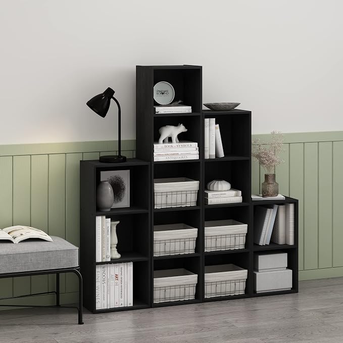 Furinno PASIR Book Shelf, 2-Tier Modern Bookshelf, Open Shelves Bookcase 9 x 12 x 21, Easy Assembly, for Living Room, Bedroom, Home Office, Blackwood