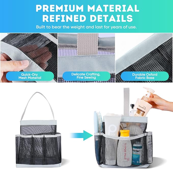 EUDELE Mesh Shower Caddy Portable for College Dorm Room Essentials, Shower Caddy Dorm with 9-Pocket Large Capacity for Beach, Swimming, Gym, Camping, Travel essentials