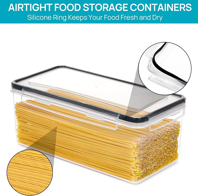 Vtopmart Pasta Storage Containers, 8 Pack, 3.2L Airtight Canisters | Horizonta Storage Design, Easy Access, Airtight BPA-Free Containers, Reusable Labels & Measuring Cups Included