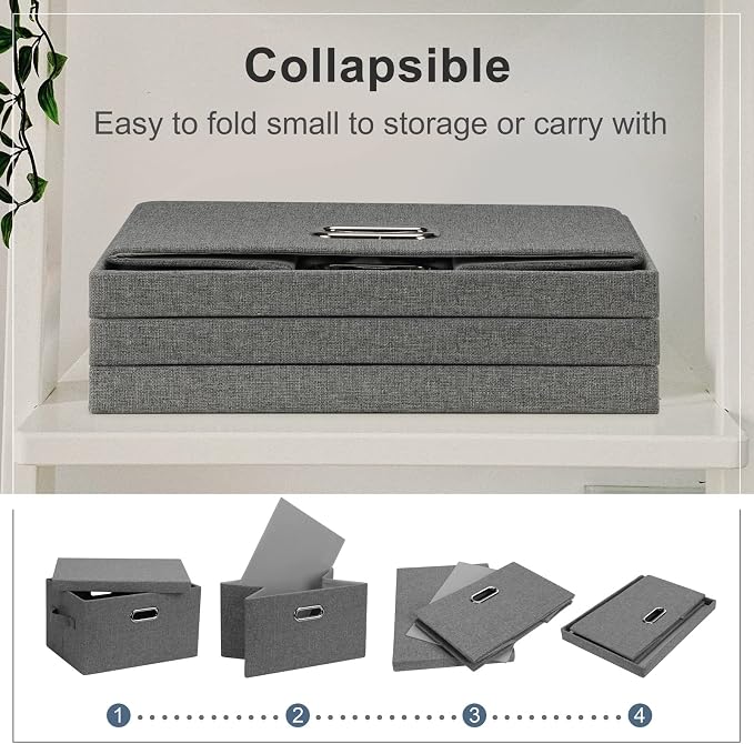Graciadeco Medium 15" 21 Quart Collapsible Stackable Storage Bins with Lids, 5 Packs Grey Foldable Fabric Closet Boxes Heavy-duty Linen Cube Baskets Container for Bedroom Office (15 x 11 x 8) | 21 Quart 5 Pack Gray1 Collapsible Stackable Linen Fabric 4...