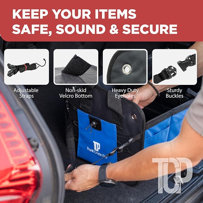 Blue Car Cargo Trunk Organizer for SUV & Auto Storage, Large | Fits Cars, SUVs & Trucks Organizes Sports Gear Keeps Cargo Secure Easy Everyday Storage Space-Saving Car Accessories