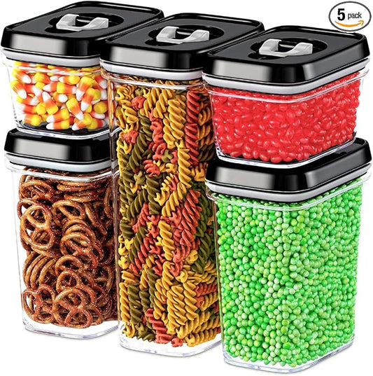 DWËLLZA KITCHEN Airtight Food Storage Containers with Lids - 5 Piece Set - Kitchen Accessories Food Containers - Pantry Organization and Storage - Clear Plastic BPA-Free - Keeps Food Fresh & Dry