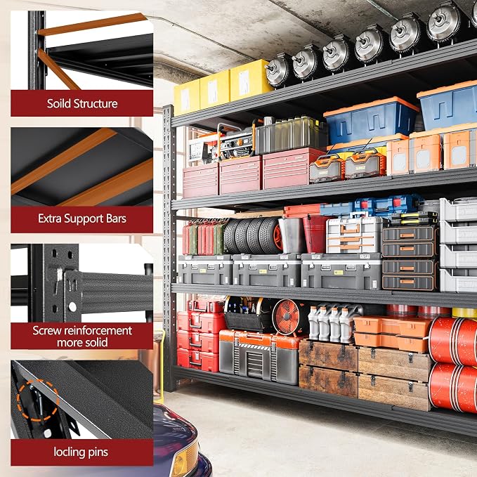 RAVIGIN 7000LBS Storage Shelves,79" W Garage Shelving Heavy Duty Metal Adjustable Garage Shelves, Shelving Units Industrial Shelving for Warehouse,79" W x 24" D x 79" H,Black
