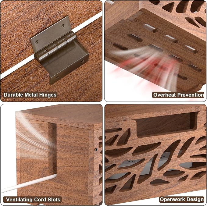 Wooden Cable Management Box, Large Cord Hider Box, Cord Box | Cable Organizer Box for Power Strips, Electrical Cords, Desk & Floor Cables Suitable for Home & Office