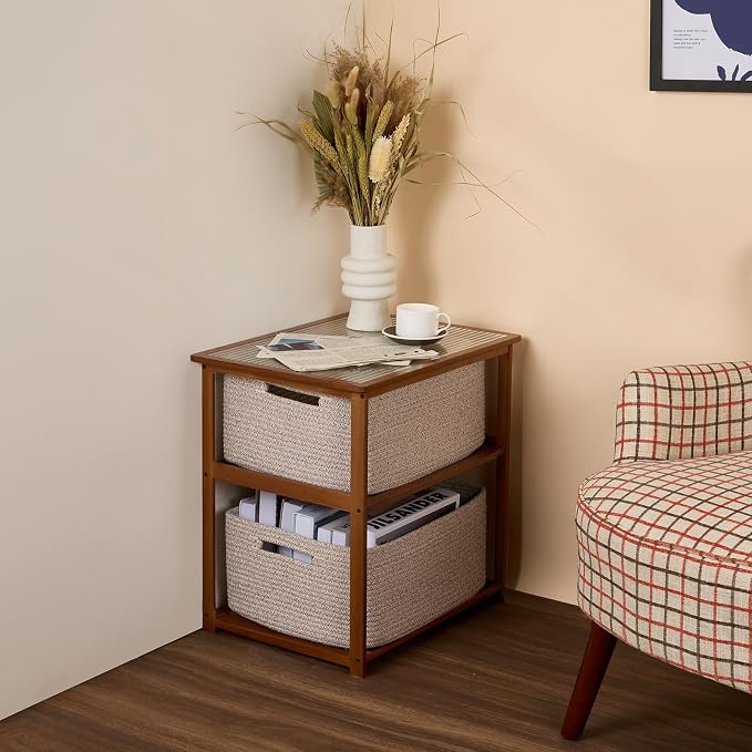 MiniArk Large Storage Baskets for Shelves, 17 x 13 x 7.5” Closet Organizers Bins for Clothes Blanket Towels, Baby Nursery, Toy Baskets Box, Woven Rope Baskets, 2 Packs Mixed Brown