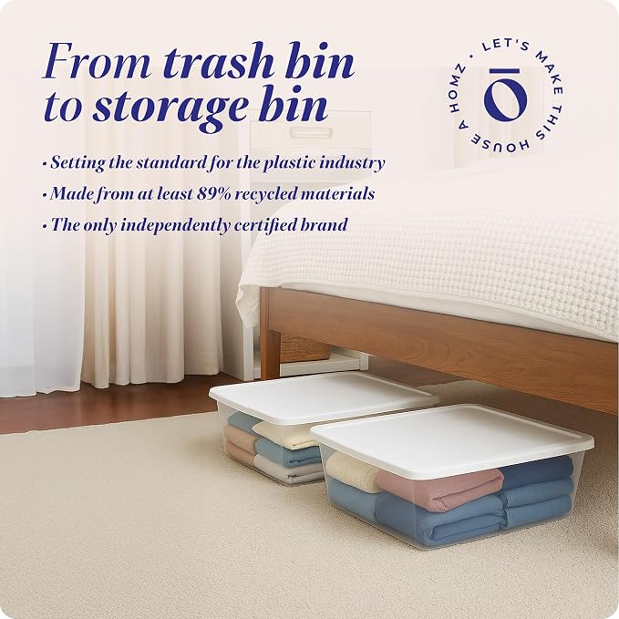 HOMZ 4-Pack Snaplock, Small Clear Plastic Storage Bins with Lids, 12 Quart, White