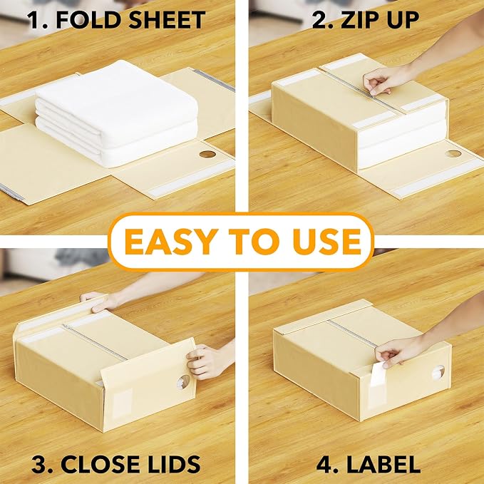 SpaceAid 2 Pack Bed Sheet Organizers and Storage, Foldable Sheet Organizer for Linen Closet, Sheets Set Folder Keeper with Window XL (Queen & King Size) Organizing Bedding Container, Beige