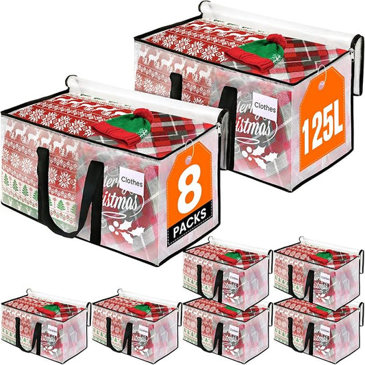 RoomHacks Clear Heavy Duty Extra Large Moving Bags, Reinforced Handle and Double Zipper Storage Bags, Packing Bags Alternative (8 Packs)
