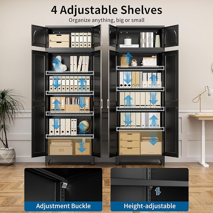 90" Tall Metal Kitchen Pantry Storage Cabinet with Doors | Black Freestanding Heavy Duty Steel Cupboard, 5 Adjustable Shelves,Extra Large Organizer for Home and Garage (2 Boxes)