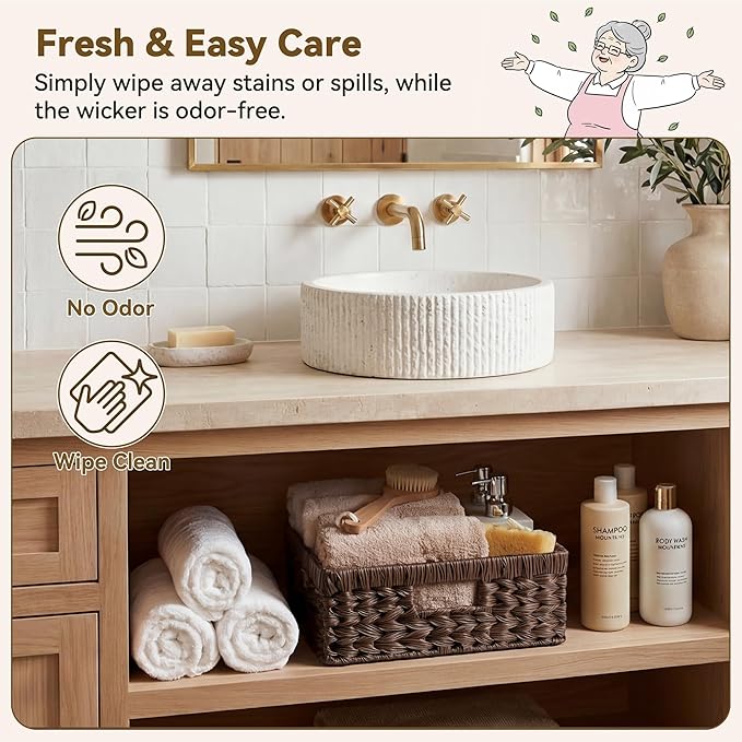 GRANNY SAYS Wicker Basket for Organizing, Wicker Storage Basket for Shelves, Woven Basket for Pantry Storage, Decorative Basket, Brown, 1-Pack