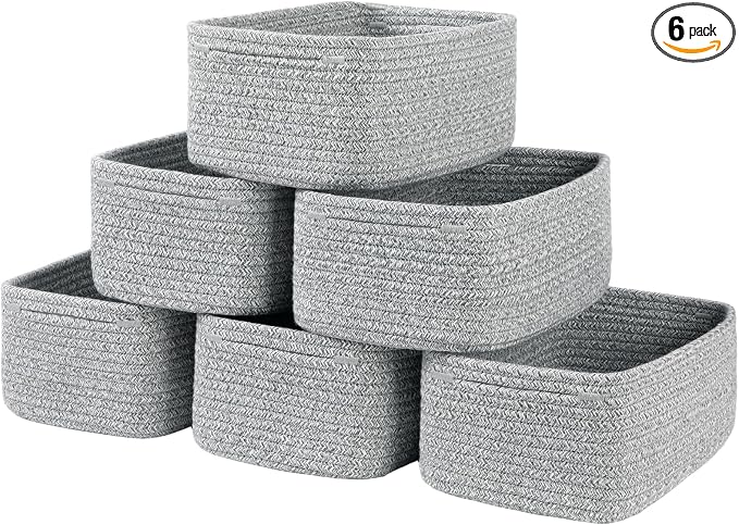 OIASKET 6 Pack Storage Baskets for Shelves, Small Baskets for Shelves, Cute Decorative Storage Bins, Organizer Basket for Gifts Empty, 11.8''Lx7.8''Wx4.7''H-Grey