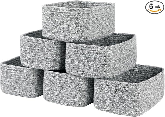 OIASKET 6 Pack Storage Baskets for Shelves, Small Baskets for Shelves, Cute Decorative Storage Bins, Organizer Basket for Gifts Empty, 11.8''Lx7.8''Wx4.7''H-Grey