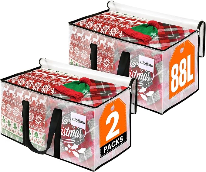 RoomHacks Moving Bags, Heavy Duty Large Storage Bags, 88L, 2 Pack, Clear | Water-Resistant Packing Bags with Reinforced Handles & Dual Zippers, Foldable Storage Totes for Dorm Move & Home Organization