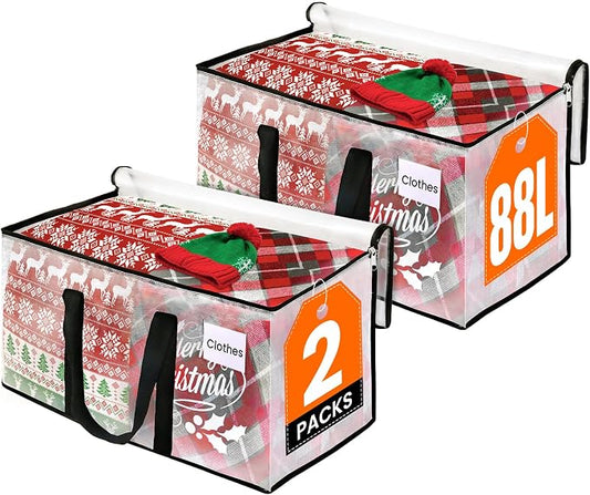 RoomHacks Moving Bags, Heavy Duty Large Storage Bags, 88L, 2 Pack, Clear | Water-Resistant Packing Bags with Reinforced Handles & Dual Zippers, Foldable Storage Totes for Dorm Move & Home Organization