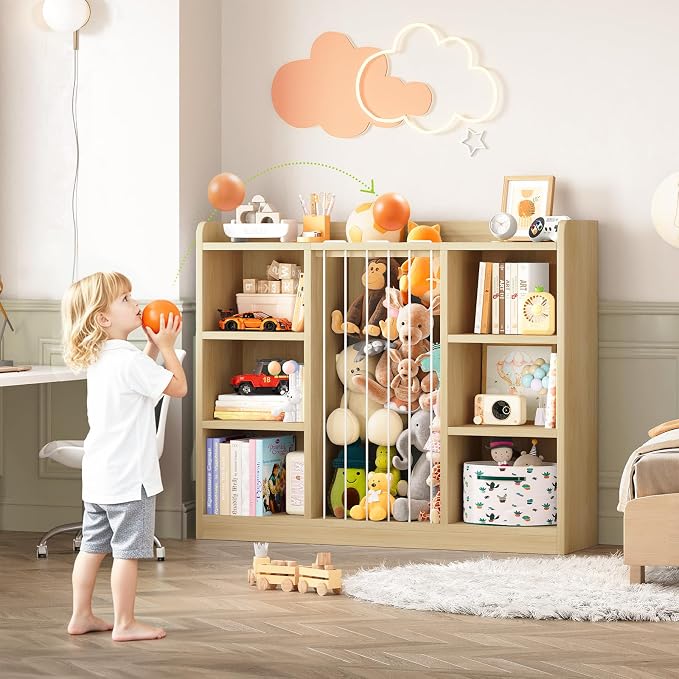 2-in-1 Toy & Stuffed Animal Organizer, Kids 6-Cube Storage Shelf with Rounded Corners & Anti-Tip for Playroom Bedroom