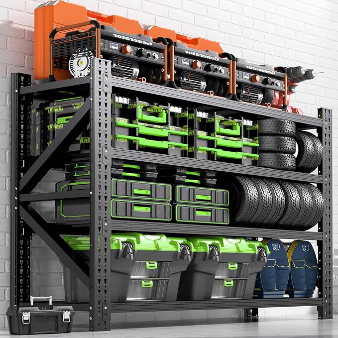 Heavy Duty Garage Storage Shelves 8000LBS Capacity, 67" Wide Metal Shelving Unit, 4-Tier Adjustable Industrial Rack for Warehouse Basement Shop, 67" W x 24" D x 63" H