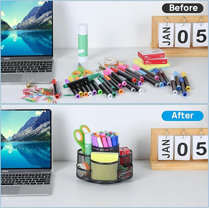 Topwey Pen Holder for Desk, 360 Rotating Pencil Holder, Cup Holder for Desk Office, Desk Organizers and Accessories in Black