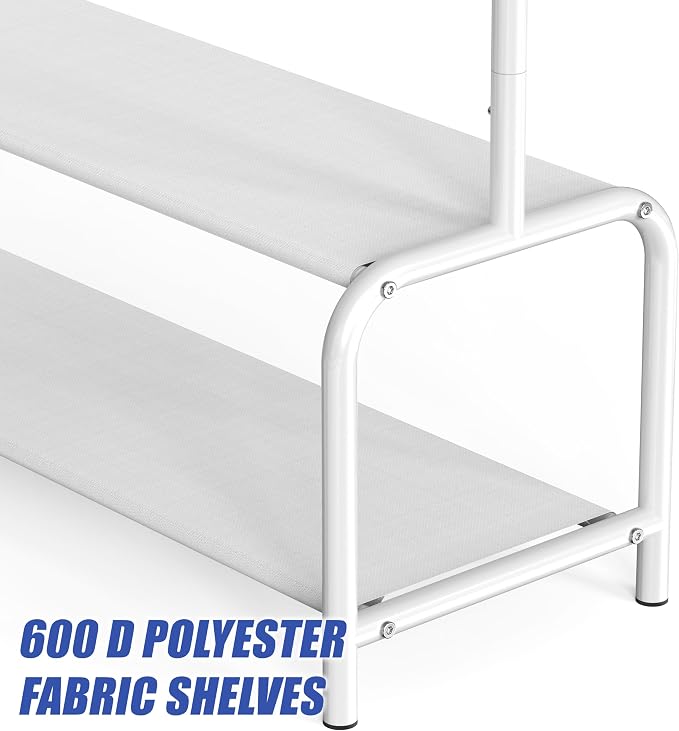 Simple Houseware Kids Freestanding Clothing Garment Rack with Shelf, White | With 600D Fabric Shelves & Hanger Stoppers
