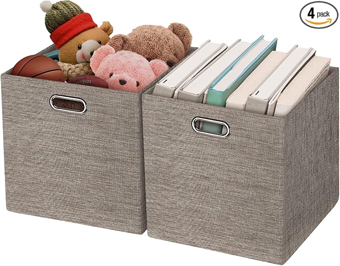 Posprica Foldable Storage Bins,13×13 Storage Cubes Basket Containers for Shelf Cabinet Bookcase Boxes,Thick Fabric Drawers - Set of 2, Coffee