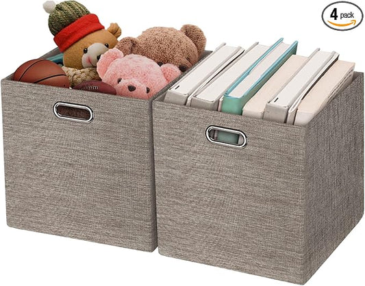 Posprica Foldable Storage Bins,13×13 Storage Cubes Basket Containers for Shelf Cabinet Bookcase Boxes,Thick Fabric Drawers - Set of 2, Coffee