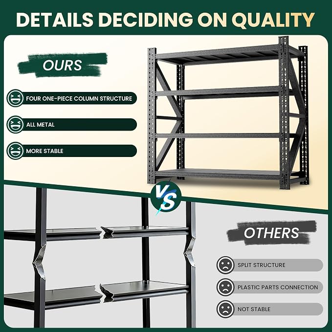 Heavy Duty Garage Storage Shelves 5000LBS Capacity, 59" Wide Metal Shelving Unit, 4-Tier Adjustable Industrial Rack for Warehouse Basement Shop, 59" W x 24" D x 69" H