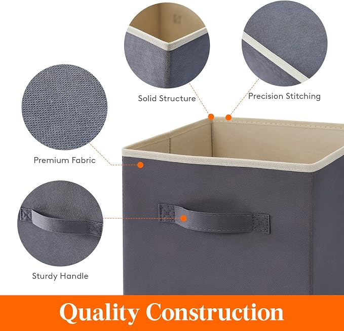 Lifewit Storage Cubes, Foldable Decorative Fabric Storage Baskets for Organizing Home Organizers with Handles for Shelves, Closet, 13 Inch Bins, 36L Gray, 6 Packs