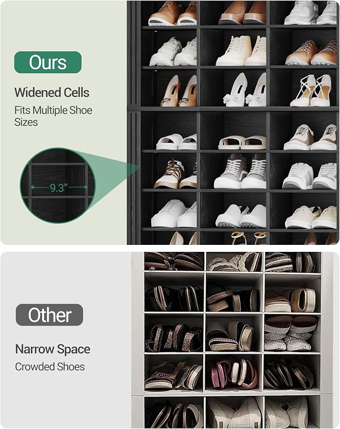 Hzuaneri 13 Tiers Shoe Storage Cabinet, Tall Shoe Cabinet with Cubby | Wooden Shoes Organizer for Closet, 39 Pairs, Shoes Cubby Organizer for Entryway, Hallway, Bedroom, Black SR31004X