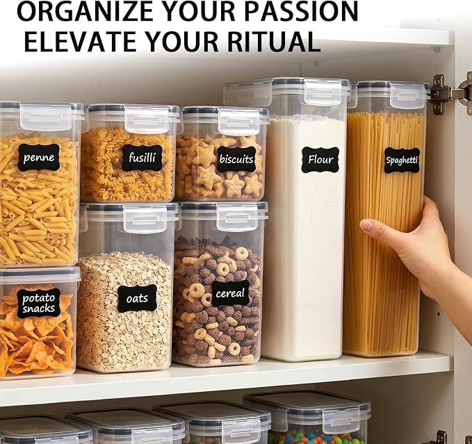 36 PCS Airtight Food Storage Containers with Lids, Plastic Kitchen and Organization Canisters for Cereal, Dry Food, Flour and Sugar, BPA-Free, PVC-Free, Includes Labels & Marker