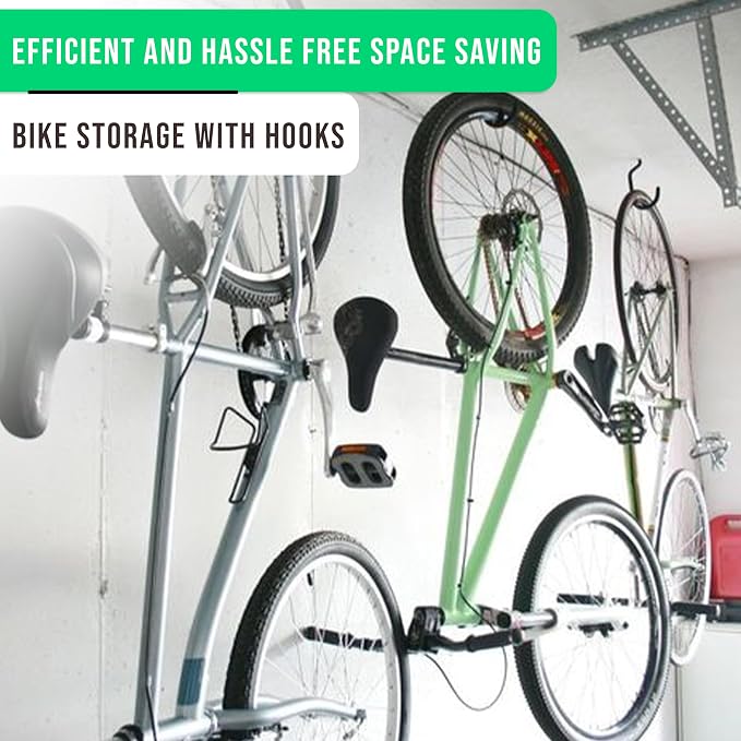 4Pcs Heavy Duty XL Garage Bike Storage and Utility Hooks-8 Inches | Vinyl coated, Anti slip, Stainless steel, Anti rust, Garage Wall, Ceiling Hooks for Hanging Bicycle, Hose, Cord, Garden Tools