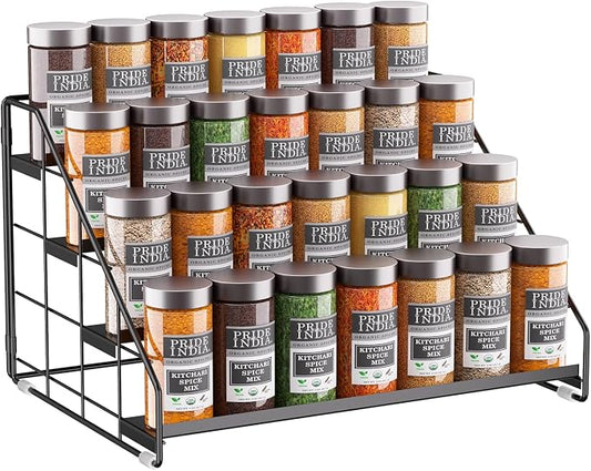 Spice Rack Organizer for Cabinet, 4 Tiered Spice Rack Organizer, Tiered Adjustable Spice Shelf for Kitchen Countertop Organization, Bright Black