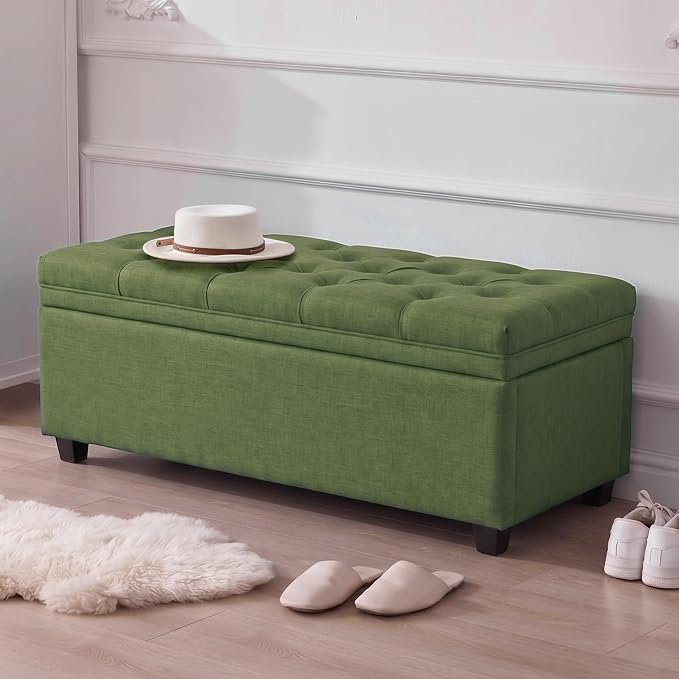 Mangodan 43 Inch Storage Ottoman, Tufted Ottoman with Storage | End of Bed Ottomans for Living Room, Bedroom, Modern Entryway Benchs