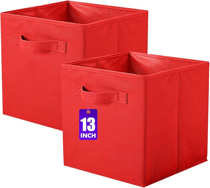ShellKingdom Storage Bins, Foldable Fabric Storage Cube And Cloth Organizer | Storage Drawer For Closet And Toys, 13 X 13 X 13 INCH, 2 Pack (Red)