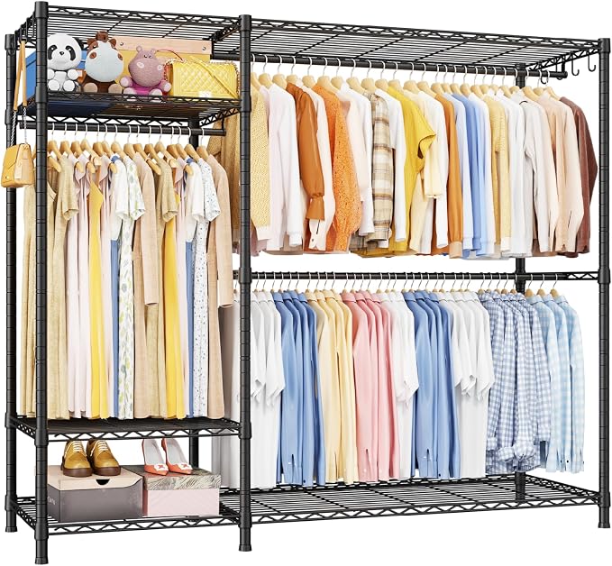 Ulif F7 Plus Clothes Rack, Clothing Racks for Hanging Clothes, Black | Heavy Duty Garment Rack, 6-Tiers Freestanding Portable Closet Storage Racks 68'' W × 14.6'' D × 76.6'' H, Max Load 850 Lbs