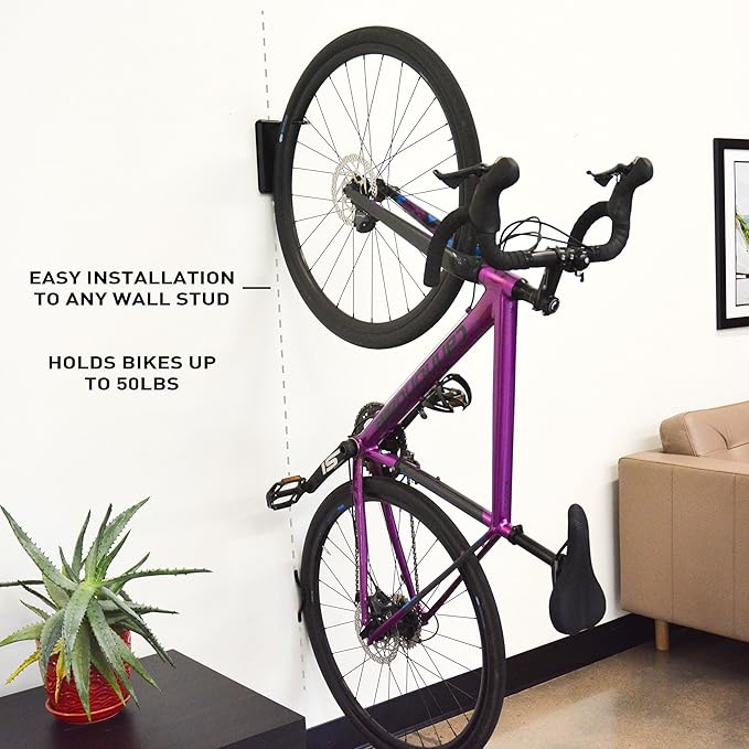 FEEDBACK SPORTS Velo Hinge 2.0 Pivoting Swivel Bike Wall Mount, 1 Pack | Swivels bikes toward the wall for space-saving storage; fold-away hook works in garages, apartments and sheds