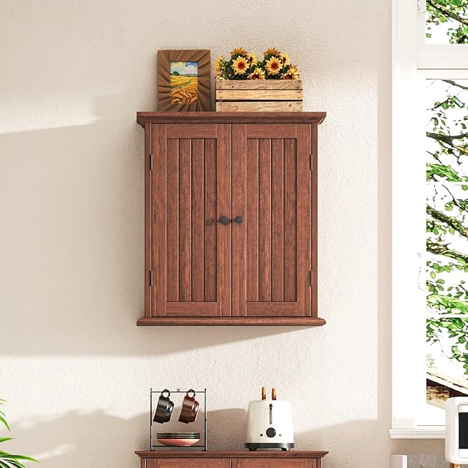 ChooChoo Bathroom Wall Cabinet with 2 Doors, Over The Toilet, Farmhouse | 8.8"D x 21.1"W x 24"H, Medicine Cabinet, Adjustable Shelves, Cupboard, Walnut