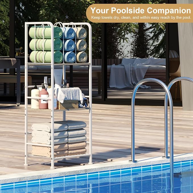 3-Tier Freestanding Towel Racks for Bathroom, White Towel Rack Stand | Detachable M-shaped Dividers for Bath Towel Storage Premium Iron & Wood Holder Crafted for Bathroom Organization