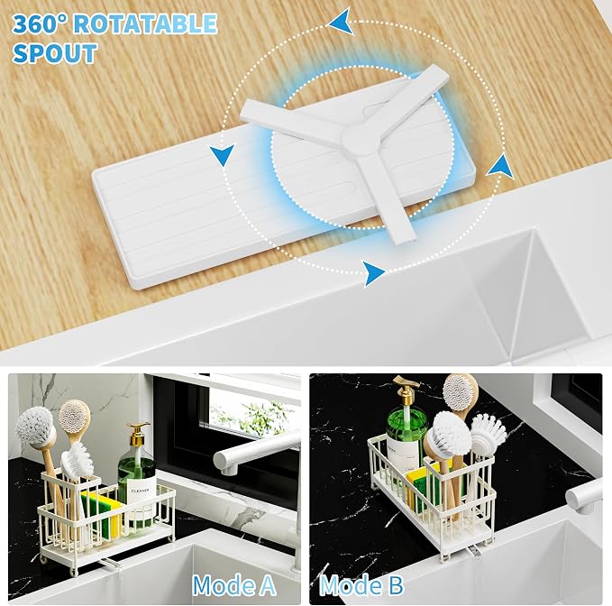Cisily Sponge Holder for Kitchen Sink, Sink Caddy Organizer with High Brush Holder, Kitchen Countertop Organizers and Storage Essentials, Rustproof 304 Stainless Steel (Cream, 9.25″)