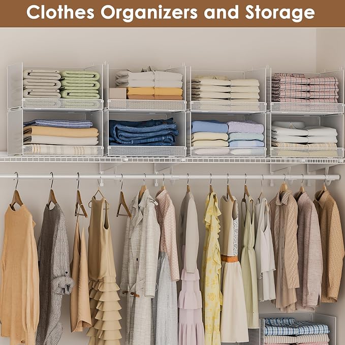 Tiaoheka 5-Tier Stackable Closet Organizers and Storage, Metal Wire Storage Shelves for Closet, Mesh Closet Shelves and Storage Bins for Clothes, Sweaters and Handbags
