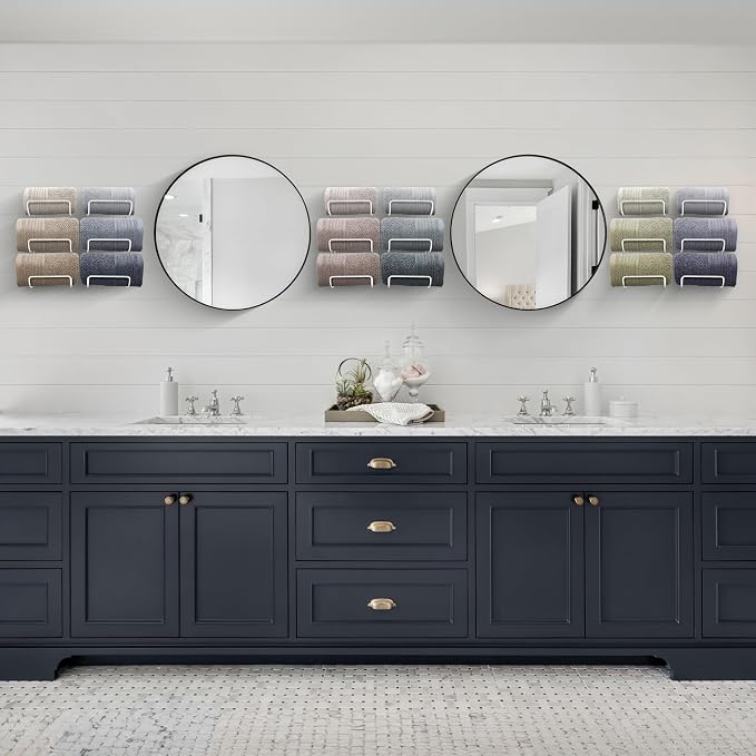 Sorbus Towel Holder for Bathroom Wall - 6 Level Wall Mounted Towel Rack Shelves for Rolled Bath Towels, Washcloths, Linens - White Hanging Towel Racks for Bathroom, Spa, Salon, Towel Storage Organizer