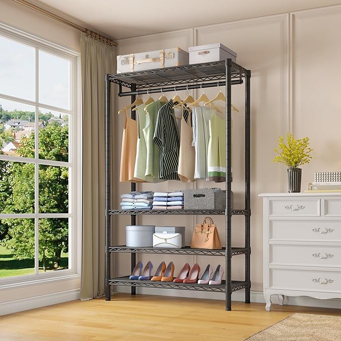 VIPEK V1 Wire Garment Rack, 4-Tier Clothes Rack, Freestanding Closet, Black | 4-Tier Storage with Hanging Rod, Freestanding Design Fits Bedroom/Closet/Laundry Rooms, 35.4 x 15.7 x 70.9 in, Max Load 500lb