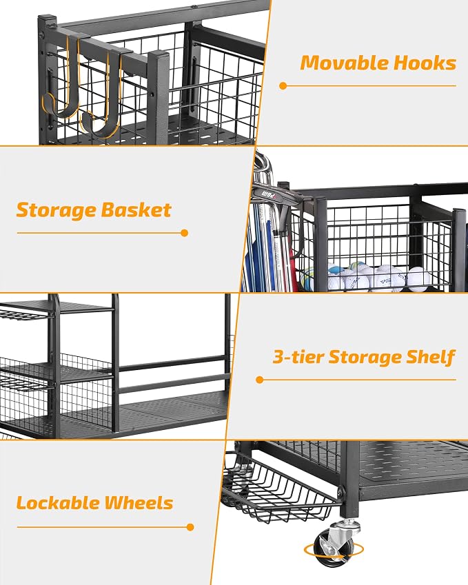 PLKOW Golf Bag Storage Garage Organizer, Extra Large Size Golf Bag Storage Stand and Golf Equipment Rack for Garage,Shed, Basement