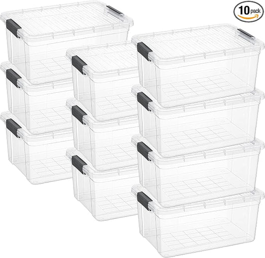 Superio Clear Storage Box with Lid, 21 Quart Plastic Container Bins for Organizing, Stackable Crates, BPA Free, Non Toxic, Odor Free, Organizers for Home, Office, School, and Dorm, 10 Pack
