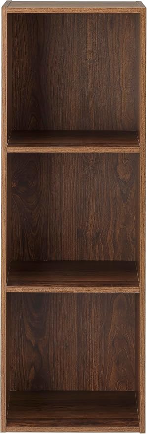 Whitmor 3 Cube Bookcase Storage Organizer, 3 Tier Stackable MDF Bookshelf, Open Storage Display Bookshelf, Storage Cabinet for Living Room, Bedroom, Home, Office, 12.2" L x 11.7" W x 35.6" H, Walnut